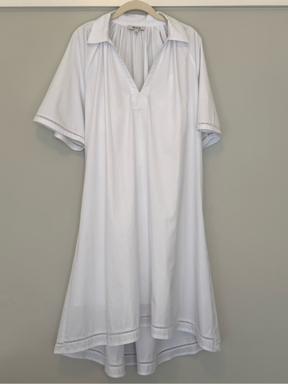 Madewell Poplin Splitneck Midi Shirtdress White 100% Cotton Size L